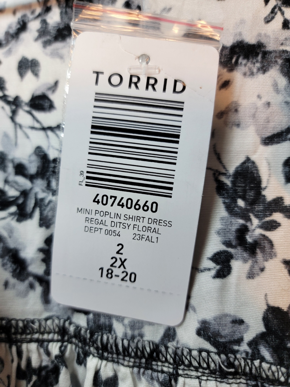 Torrid Poplin Mini Shirt Dress Ditzy Floral Black & White Sz 2X NWT - Picture 7 of 16